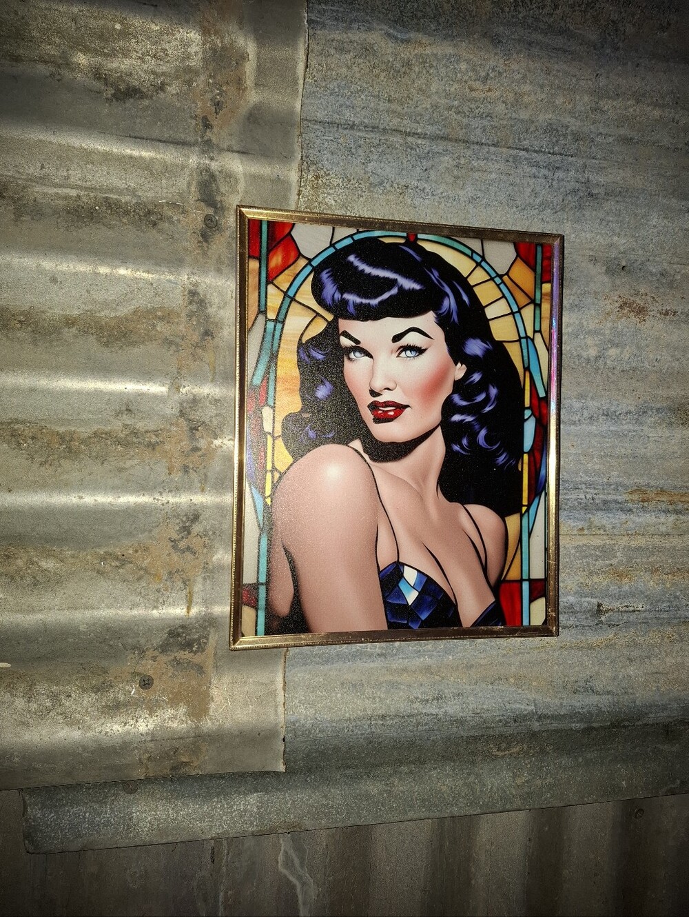 Bettie Page Pinup Rockabilly Stained Glass Style Art Print By Neon Nicho